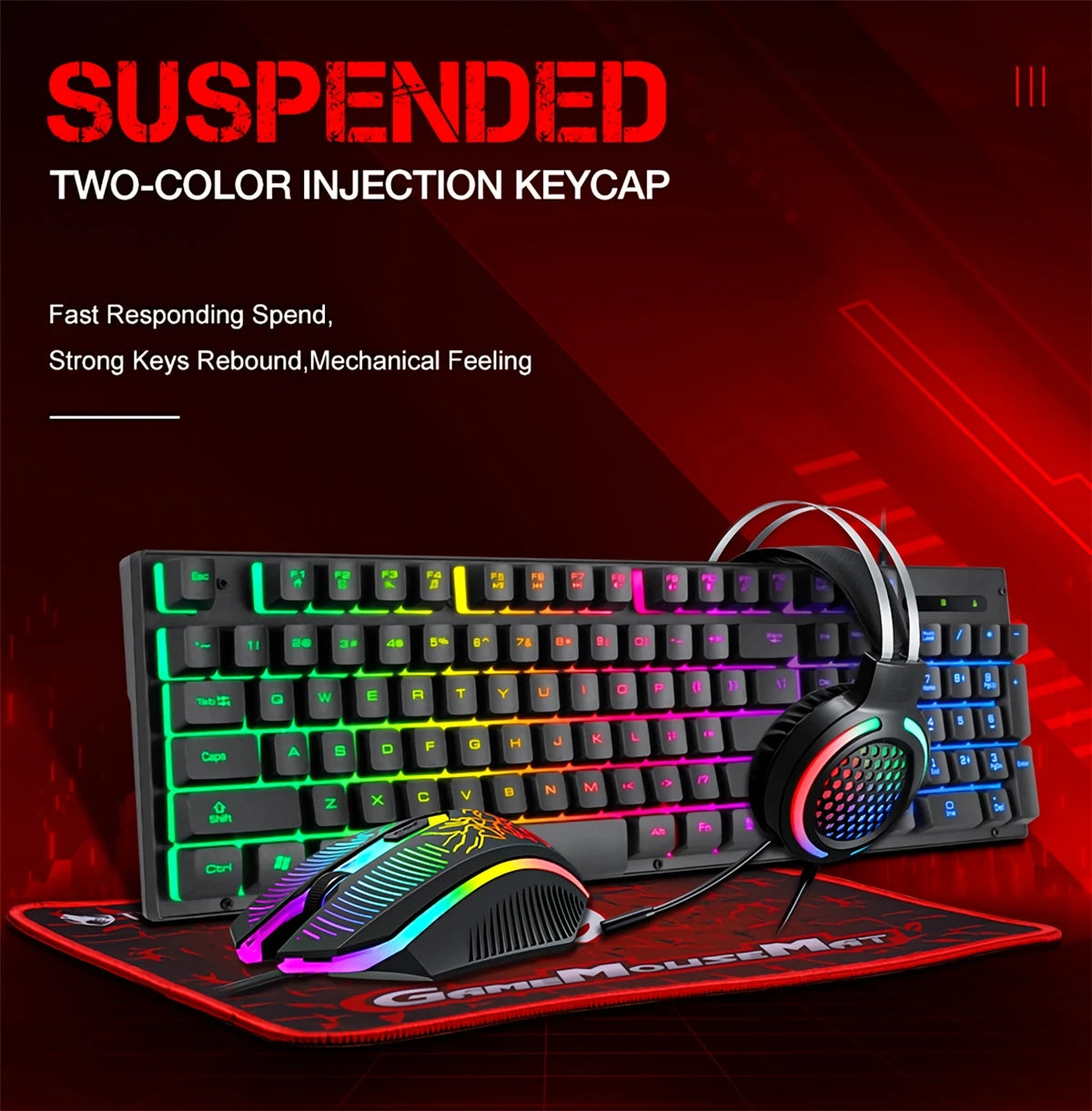 T-Wolf  Gaming Devices Set 104 Keys LED Backlit Gaming Keyboard  Mouse  Gaming Headset  Mouse Pad 4 in 1Combo T-Wolf  Gaming Devices Set 104 Keys LED Backlit Gaming Keyboard  Mouse  Gaming Headset  Mouse Pad 4 in 1Combo